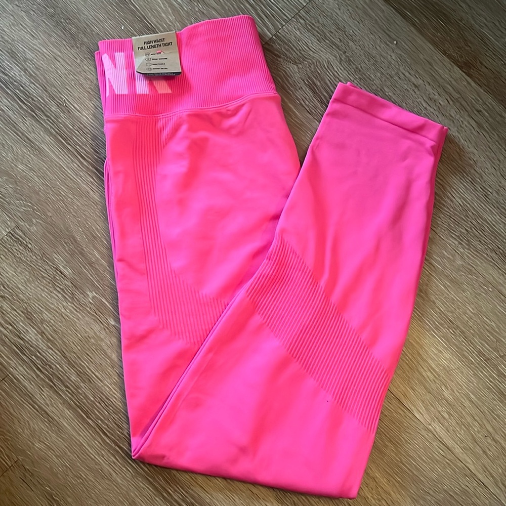 Pink high waist full length tights size Large